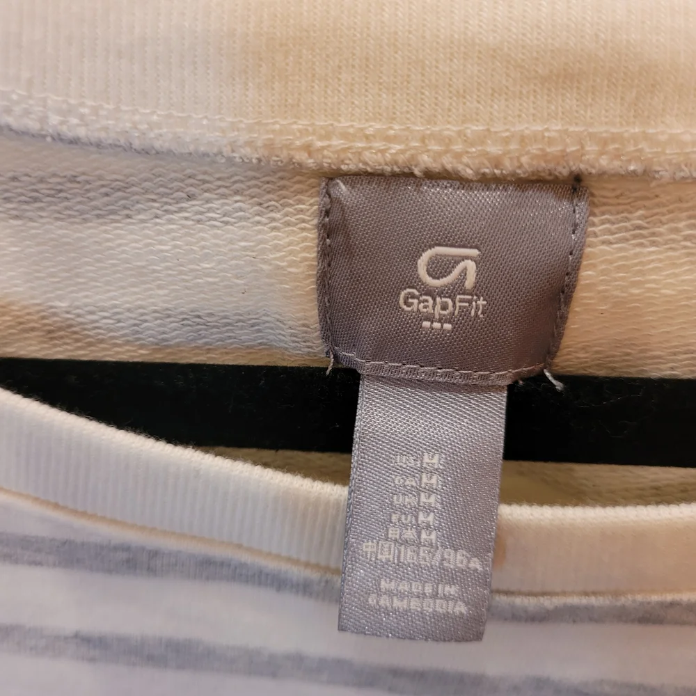 GAP Fit Cream and Gray Striped 3/4 Sleeve Sz Medium - Picture 4 of 9